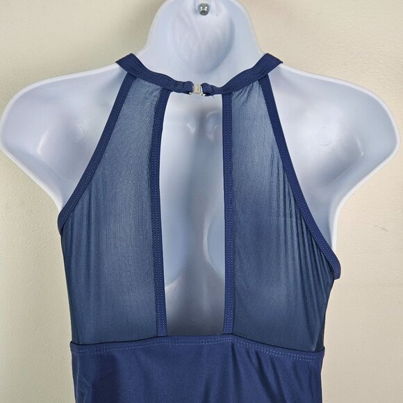 Tempt Me Womens Blue Mesh Monokini Swimsuit Halter Neck & Back Closure Size M - Picture 6 of 9